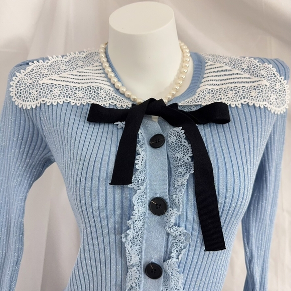 Self-Portrait Blue Ribbed Knit Dress 027500 - Picture 12 of 14